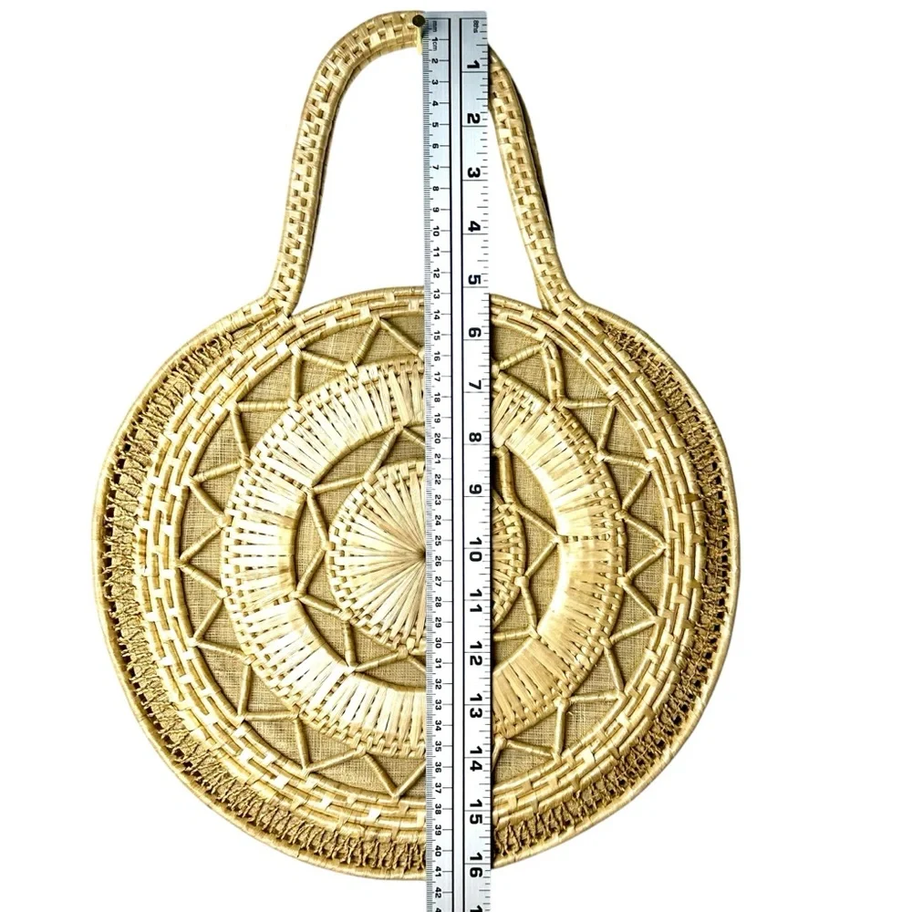 Vintage Hand-Woven Straw Raffia Handbag Natural Geo Sun Beach Bag‎ Boho Coastal